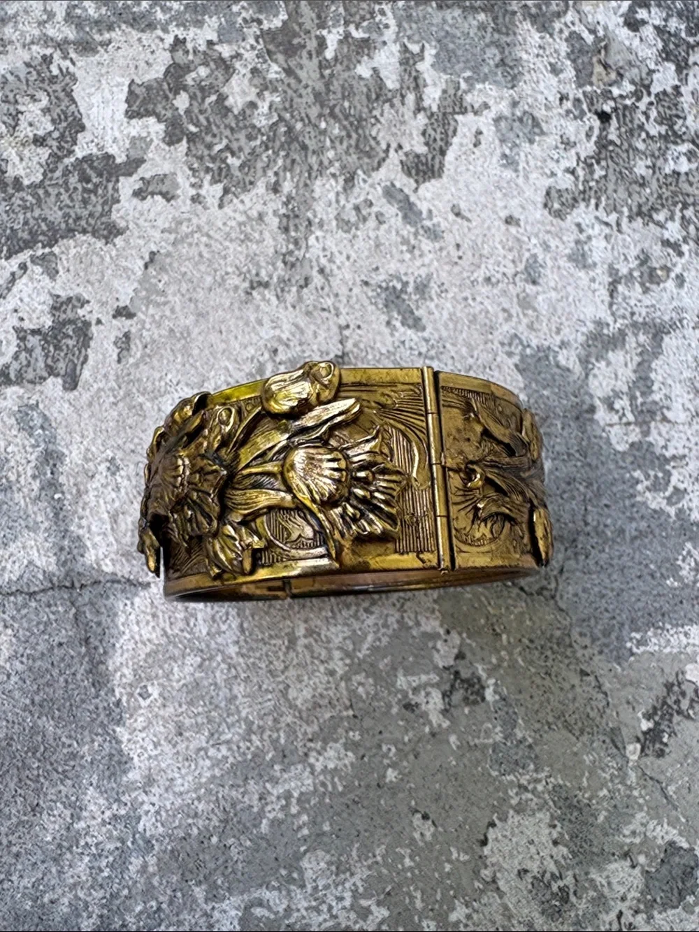 Victorian style Repousse floral hinged bangle